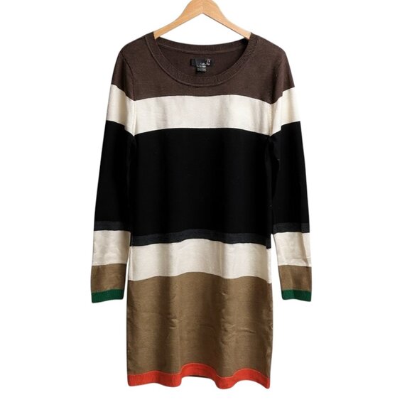 Laura Striped Sweater Dress Brown Black Size XL - Picture 2 of 7
